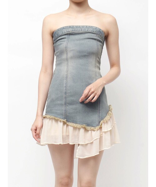 EVRIS（エヴリス）の「フリルドッキングデニムベアミニワンピース（ワンピース・レディース・アイスブルー/インディゴ・S/M）」の16枚目の写真