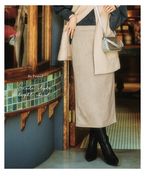 nissen（ニッセン）の「スエード調タイトスカート（スカート・レディース・エクリュ/チャコールグレー/黒・S/M/L/LL/3L/4L/5L/6L）」の3枚目の写真