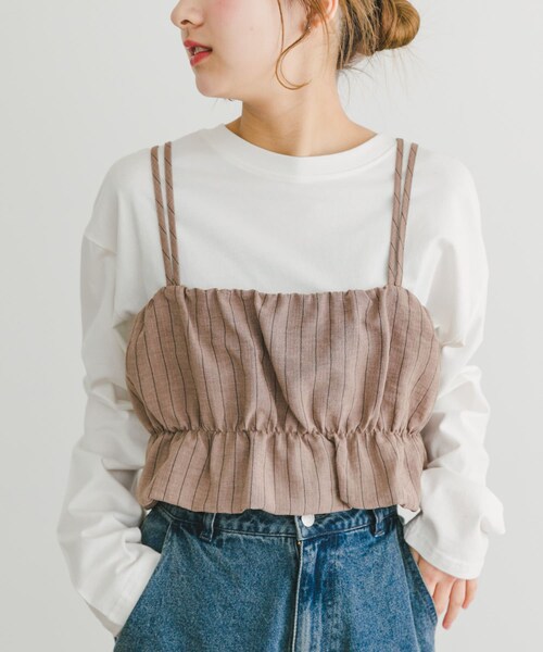 ITEMS URBANRESEARCH(アイテムズ アーバンリサーチ)の「ストライプシャーリングビスチェ(その他トップス・レディース・L.BEIGE/BRN・FREE)」の2枚目の写真