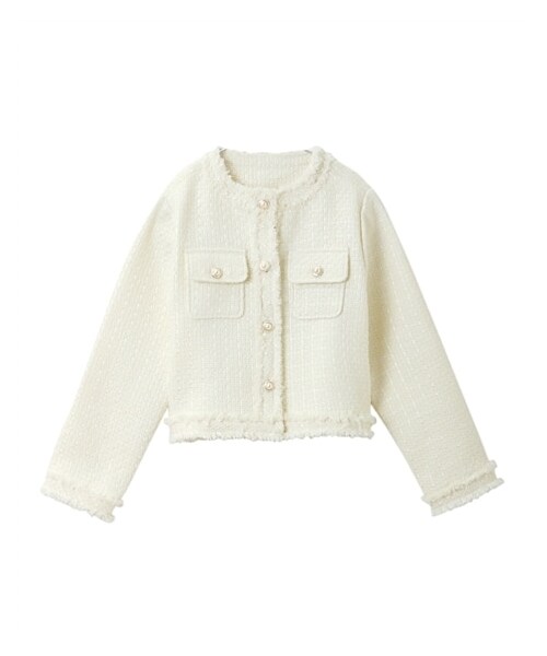 nissen（ニッセン）の「ツイードノーカラージャケット（ジャケット/アウター・レディース・ホワイト/ブラック・PSS/PS/PM/PL）」の4枚目の写真