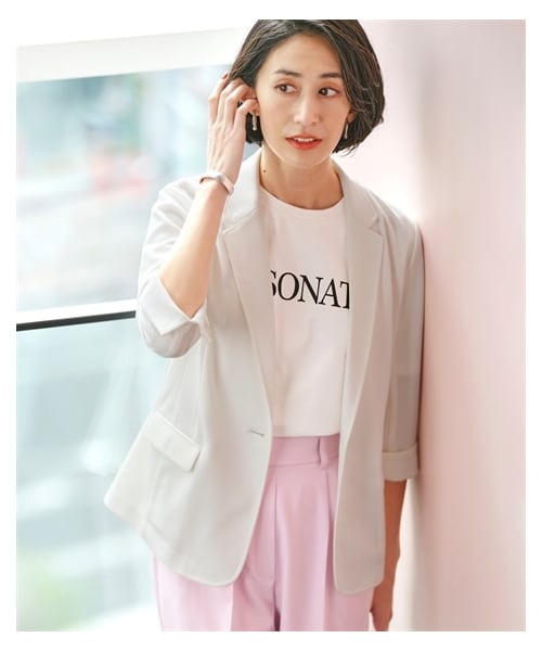 nissen（ニッセン）の「カットソーテーラードジャケット【OtonaSMILE】（テーラードジャケット・レディース・ネイビー/オフホワイト・M/L/LL/3L/4L/5L）」の3枚目の写真