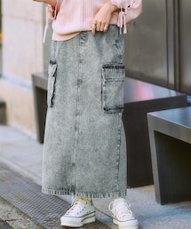 SMILE LAND | ＜大きいサイズ＞ ペンシルラインカーゴデニムスカート（ゆったりヒップ）(デニムスカート)
