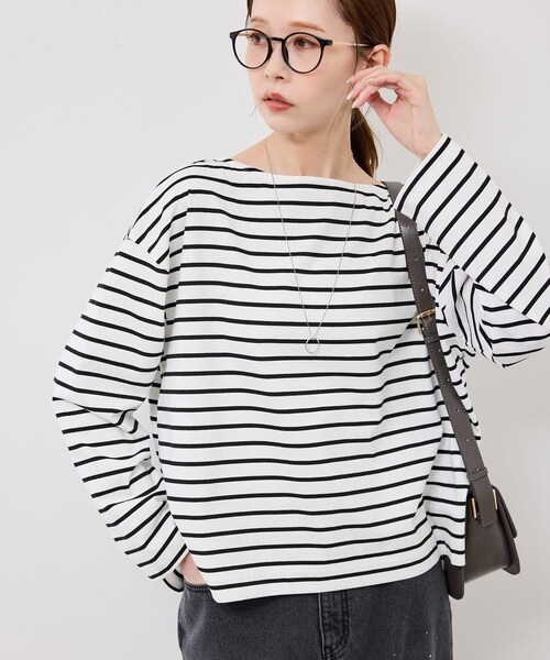 ROPE' PICNIC（ロペピクニック）の「ボックスシルエットボーダーカットソー（Tシャツ/カットソー・レディース・ブラック系/ブラウン/ネイビー系・F）」の8枚目の写真