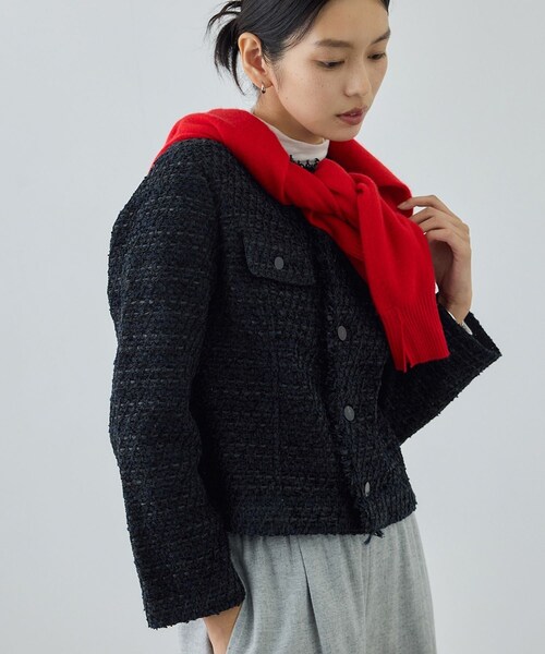 ROPE'（ロペ）の「【COOHEM(コーヘン)】BASIC TWEED VELVET JACKET（ノーカラージャケット・レディース・キナリ/ネイビー・F）」の22枚目の写真