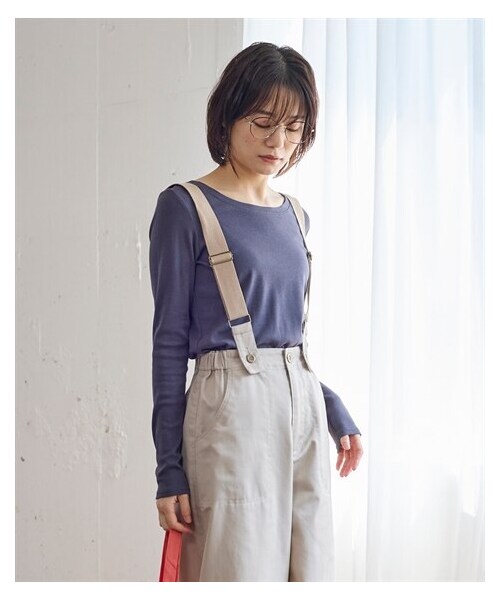 nissen（ニッセン）の「綿１００％フライスクルーネックＴシャツ（Tシャツ/カットソー・レディース・黒/オフホワイト/杢グレー/チャコールネイビー/グレーベージュ/アプリコットオレンジ/パープリッシュブルー・L/LL/3L/4L/5L/6L/8L/10L）」の5枚目の写真