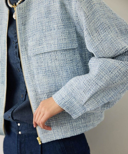 ROPE'（ロペ）の「ツイードノーカラージャケット（ノーカラージャケット・レディース・キナリ系/サックス・F）」の9枚目の写真