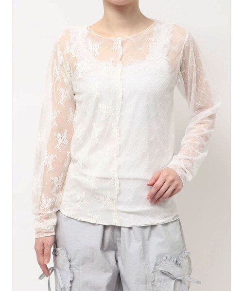 merry jenny（メリージェニー）の「シアーレースコンビTOPS（Tシャツ/カットソー・レディース・オフホワイト/アイボリー/ブラック・F）」の3枚目の写真