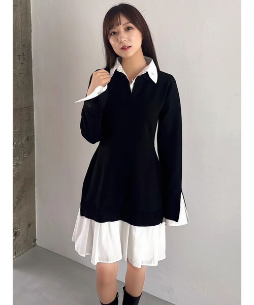 dazzlin（ダズリン）の「【POLO BCSコラボ】シャツレイヤードニットミニワンピース ※BEIGE WEB限定カラー（ワンピース・レディース・グレー/ブラック/ピンク/ベージュ・S/M）」の12枚目の写真