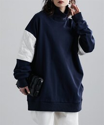 nissen | 異素材切替スタンドネック裏毛トレーナー ［Soiunique］(スウェット)