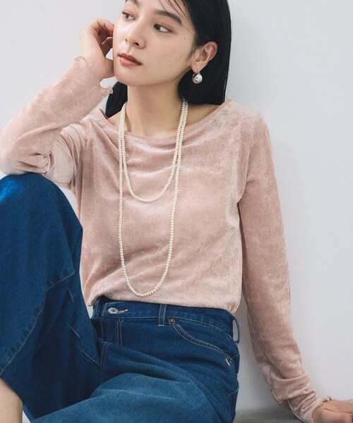 VIS(ビス)の「シアーベロアロングスリーブTシャツ(Tシャツ/カットソー・レディース・グレー/オフホワイト/ダークブラウン/ピンク・F)」の4枚目の写真