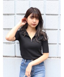 MURUA | ハーフZIPタイトテレコトップス(ポロシャツ)