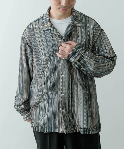ITEMS URBANRESEARCH（アイテムズ アーバンリサーチ）の「マルチストライプレースオープンカラーシャツ（シャツ/ブラウス・メンズ・BLK/BLU/GRN/ORG・M/L）」の21枚目の写真