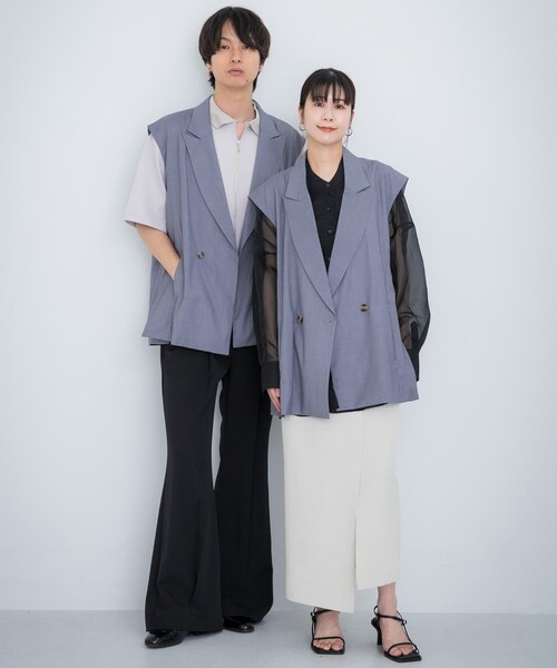 SENSE OF PLACE by URBAN RESEARCH(センスオブプレイスバイアーバンリサーチ)の「『ユニセックス』『セットアップ対応』 サイドスリットテーラードベスト(テーラードジャケット・メンズ・BLACK/GRAY/MINT・M/L)」の20枚目の写真