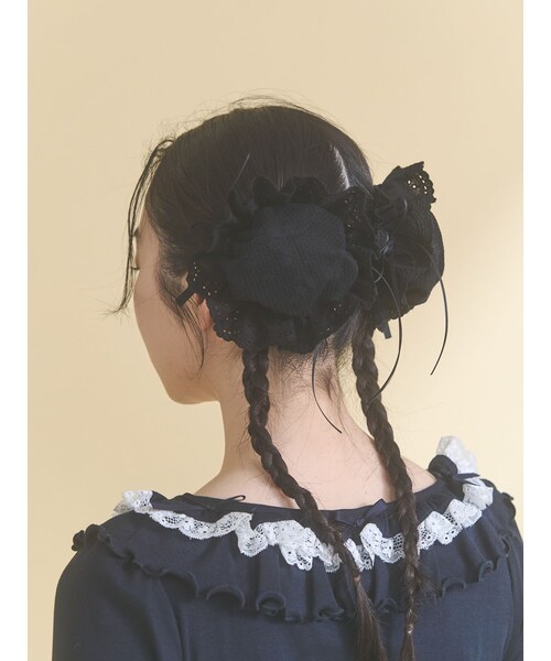 merry jenny（メリージェニー）の「フリルソフトシニヨンキャップ（その他ヘアアクセサリー・レディース・オフホワイト/ブラック/アイスブルー・F）」の3枚目の写真