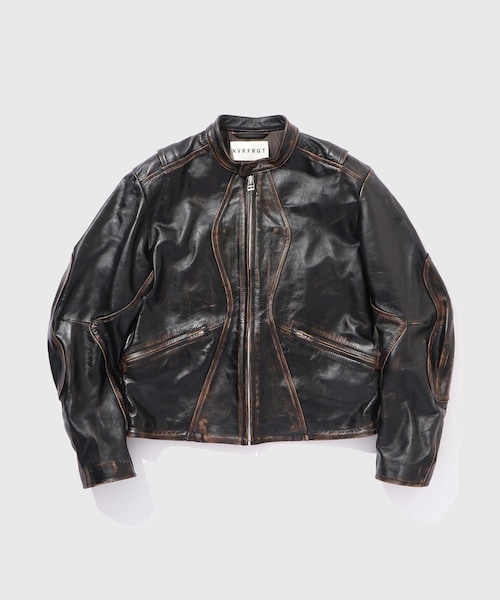 ADAM ET ROPE'（アダムエロペ）の「【NVRFRGT/ネヴァーフォーゲット】DISTRESSED LEATHER MOTORCYCLE JACKET（ライダースジャケット・メンズ・ダークブラウン・2）」の3枚目の写真