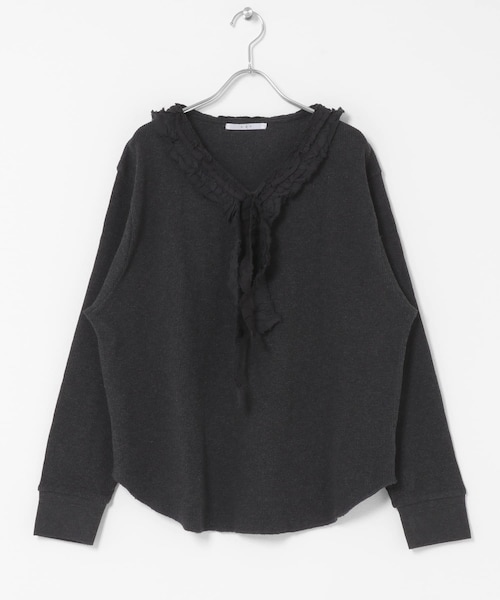 KBF（ケイビーエフ）の「レースフリルワッフルプルオーバー（Tシャツ/カットソー・レディース・CHARCOAL/OATMEAL・One）」の2枚目の写真