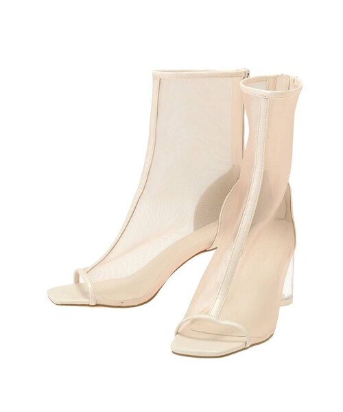 MERCURYDUO（マーキュリーデュオ）の「オープントゥメッシュブーツ（ブーツ・レディース・アイボリー/ブラック・36/38）」の2枚目の写真