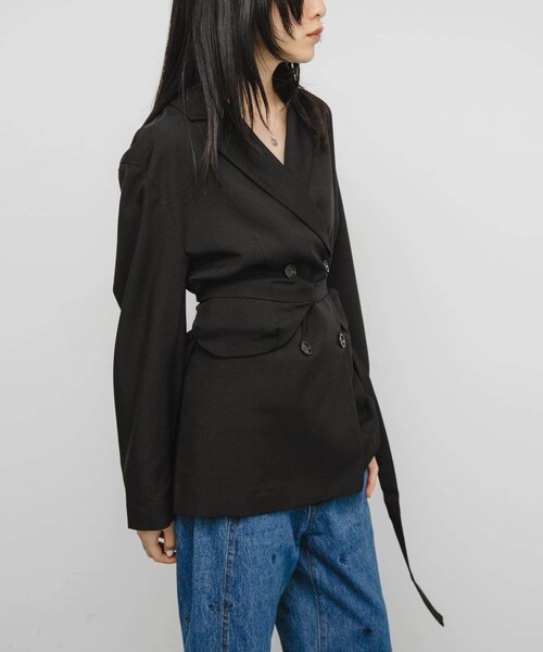 KBF（ケイビーエフ）の「バッグSETダブルジャケット（テーラードジャケット・レディース・BROWN MIX/GRAY MIX/BLACK・one）」の6枚目の写真