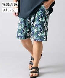 nissen | 総柄ワッフルハーフパンツ　接触冷感・ストレッチ【大きいサイズ】