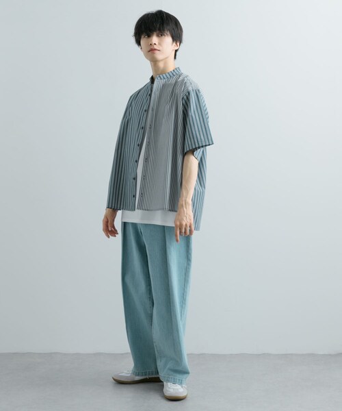 SENSE OF PLACE by URBAN RESEARCH（センスオブプレイスバイアーバンリサーチ）の「『ユニセックス』ストライプブロックドルーズシャツ（シャツ/ブラウス・メンズ・GREG×BEG/BLU×LBLU/CHC×BLK・M/L）」の15枚目の写真