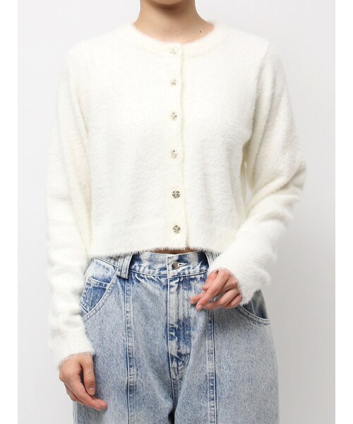 CALNAMUR（カルナムール）の「ローズボタンシャギーニットカーディガン（カーディガン/ボレロ・レディース・ホワイト/ピンク/ブラウン・F）」の2枚目の写真