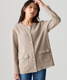 nissen | 洗濯機で洗えるやわらか綿混ウール見えカットソーキーネックやわらかジャケット＜大きいサイズ有＞(ジャケット/アウター)