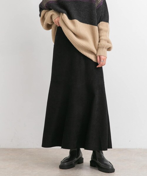 KBF（ケイビーエフ）の「カットオフ切替ロングスカート（スカート・レディース・CASSIS/L.BEIGE/BLACK・one）」の5枚目の写真