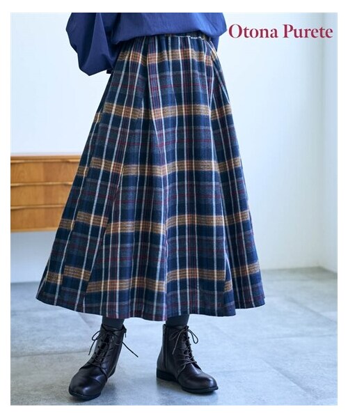 nissen（ニッセン）の「チェック柄切替フレアスカート【Otona Purete】（スカート・レディース・赤系/ネイビー系・M/L/LL/3L/4L/5L/6L）」の2枚目の写真