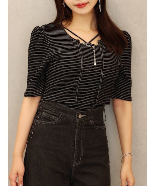 EATME（イートミー）の「キャミ&チェーンカーディガンセット（Tシャツ/カットソー・レディース・アイボリー/ブラック/ライトミックス/ミックス・F）」の10枚目の写真