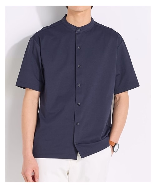 nissen（ニッセン）の「背面メッシュ　バンドカラー半袖シャツ（接触冷感・吸汗速乾・ストレッチ）（Tシャツ/カットソー・メンズ・ネイビー/ブラック・M/L/LL/3L/4L/5L/6L）」の14枚目の写真