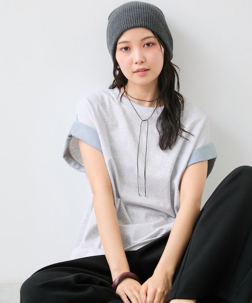 VIS(ビス)の「【WEB限定】天竺袖配色Tシャツ(Tシャツ/カットソー・レディース・ブラック/ライトグレー/オフホワイト・F)」の9枚目の写真