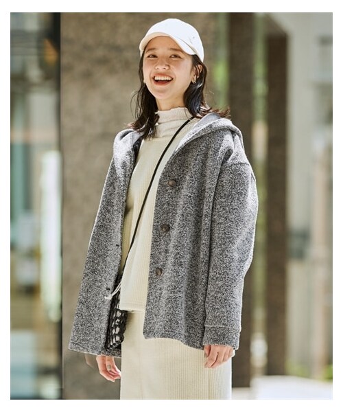 nissen（ニッセン）の「大きいサイズ なめらか裏ベロアフード付コクーンコート（ジャケット/アウター・レディース・ミックスグレー/ミックスブラウン・L~LL相当/3L~4L相当/5L~6L相当/8L相当/10L相当）」の14枚目の写真