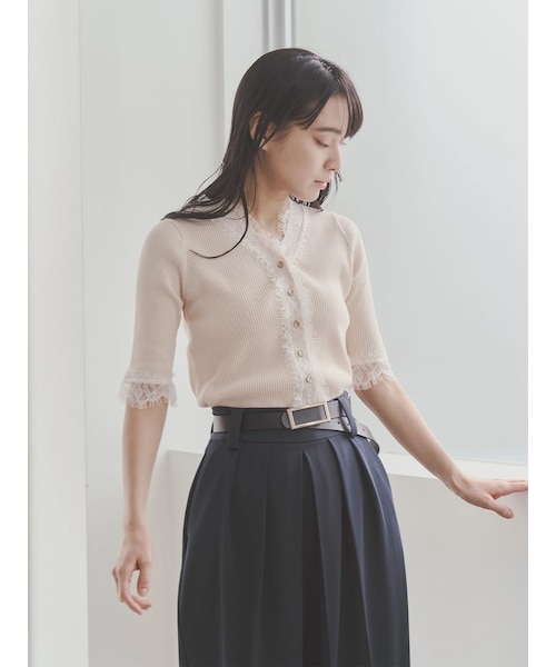 TONAL（トーナル）の「レースフリルリブニット（ニット/セーター・レディース・オフホワイト/グレー/ベビーピンク・M）」の9枚目の写真