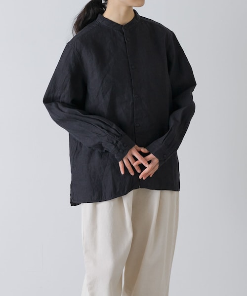 かぐれ（カグレ）の「MITTAN　和紙大麻シャツ（シャツ/ブラウス・レディース・白/墨黒・2）」の2枚目の写真