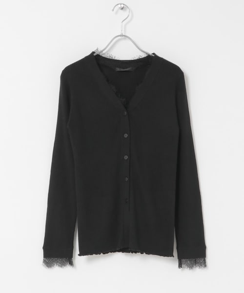URBAN RESEARCH ROSSO（アーバンリサーチロッソ）の「レーストリミングVネックリブニット（ニット/セーター・レディース・IVORY/BLACK/GRAY/LIGHTPINK・Free）」の2枚目の写真