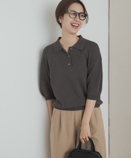 URBAN RESEARCH DOORS（アーバンリサーチドアーズ）の「ニットポロシャツ（ポロシャツ・レディース・BLACK/CHARCOAL/Y.KHAKI・M）」の16枚目の写真