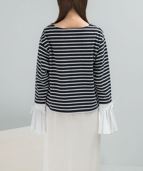 URBAN RESEARCH ROSSO（アーバンリサーチロッソ）の「Mewl　シャツスリーブボーダーTOPS（Tシャツ/カットソー・レディース・OWHITE/BLACK・Free）」の8枚目の写真