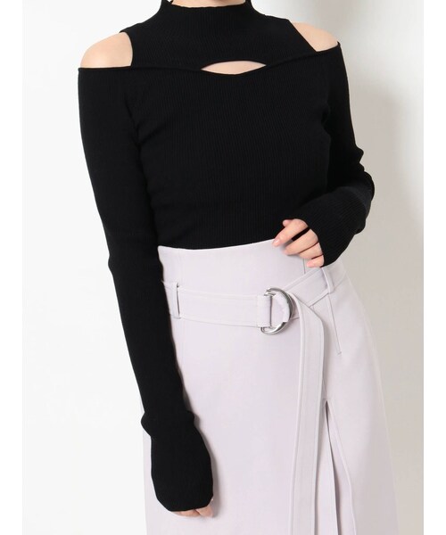 MERCURYDUO（マーキュリーデュオ）の「2wayレイヤード風リブニット（ニット/セーター・レディース・オフホワイト/ブラック/アイスブルー/パープル・F）」の2枚目の写真