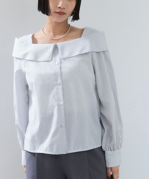 VIS（ビス）の「オフショルライクロングスリーブブラウス/イージーケア（シャツ/ブラウス・レディース・ホワイト系/ネイビー/ブルー系・F）」の15枚目の写真