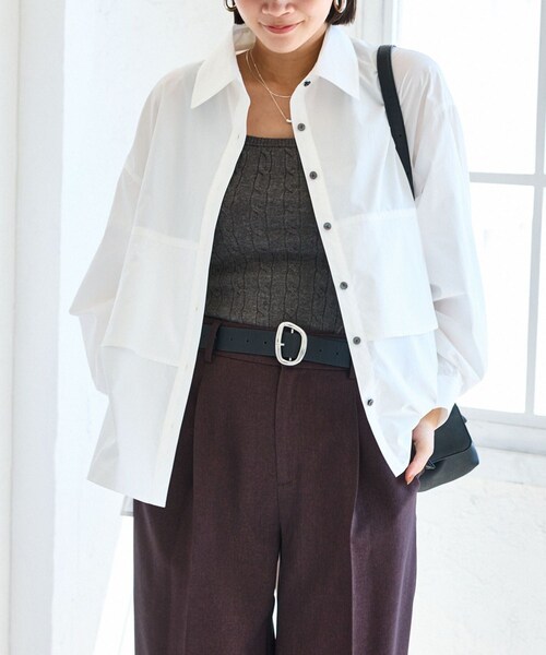 VIS(ビス)の「裾ティアードオーバーシャツ/UVケア・イージーケア(シャツ/ブラウス・レディース・ホワイト/ダークブラウン/ライトグリーン/サックス・F)」の18枚目の写真