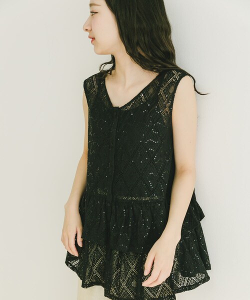 ITEMS URBANRESEARCH(アイテムズ アーバンリサーチ)の「シアースパンコールペプラムトップス(その他トップス・レディース・L.BEG/BLK・FREE)」の4枚目の写真