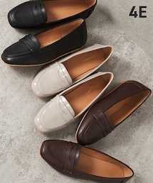 nissen | 【ゆったり幅広】シンプルスクエアトゥローファーシューズ（ワイズ４Ｅ）(バレエシューズ)