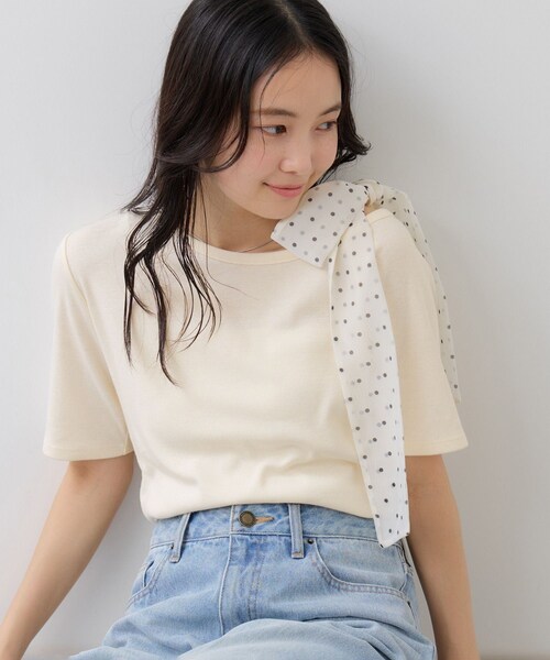 VIS(ビス)の「肩リボンTシャツ(Tシャツ/カットソー・レディース・ブラック/キナリ/ダークブラウン/サックス・F)」の8枚目の写真