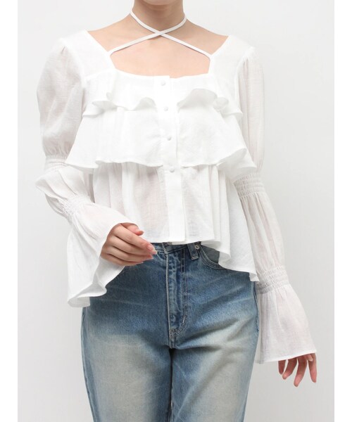 EVRIS（エヴリス）の「フリルボリュームチュニック（シャツ/ブラウス・レディース・ホワイト/ブラック/イエロー・F）」の9枚目の写真