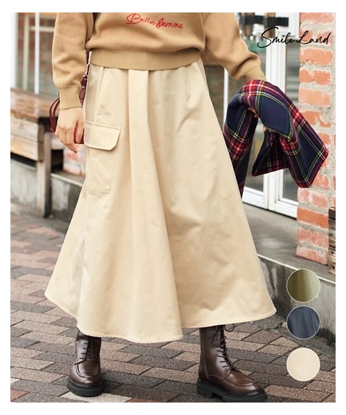 nissen（ニッセン）の「大きいサイズ ポケットデザインロングスカート（ゆったりヒップ）（スカート・レディース・キャラメル/黒/カーキ/アイボリー・L/LL/3L/4L/5L/6L/8L/10L）」の2枚目の写真