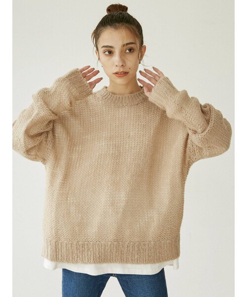 EVRIS（エヴリス）の「シアーニットトップス（ニット/セーター・レディース・ベージュ/ミックス/ブラック・F）」の9枚目の写真