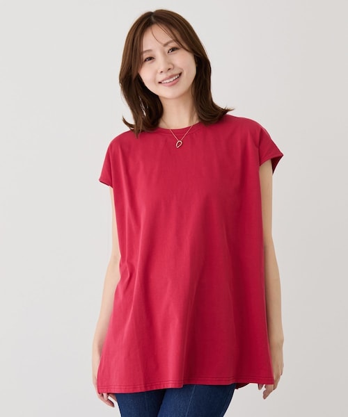 Jayro（ジャイロ）の「サイドスリットフレンチスリーブトップス（Tシャツ/カットソー・レディース・ブラック/チャコール/ホワイト/カーキ/ブルー/レッド系・F）」の6枚目の写真