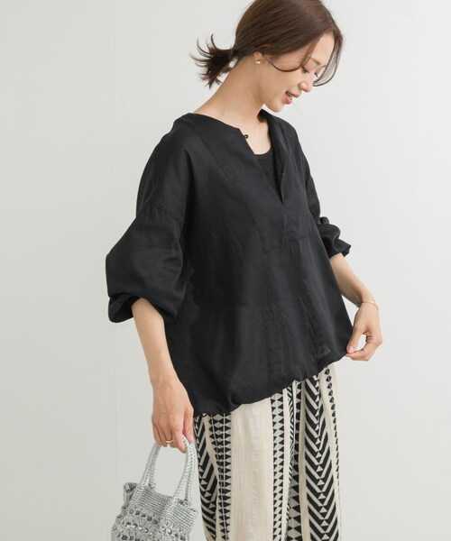 URBAN RESEARCH DOORS（アーバンリサーチドアーズ）の「リネンブレンドドロストチュニック（チュニック・レディース・OFF/NATURAL/INK BLK・M）」の2枚目の写真