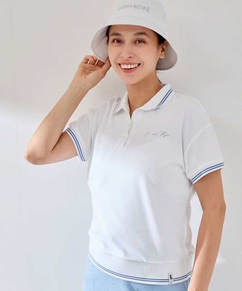 ROPE'（ロペ）の「パイルリブ使い半袖スキッパーポロ（ポロシャツ・レディース・ホワイト/ネイビー/ラベンダー・L/M/S）」の13枚目の写真