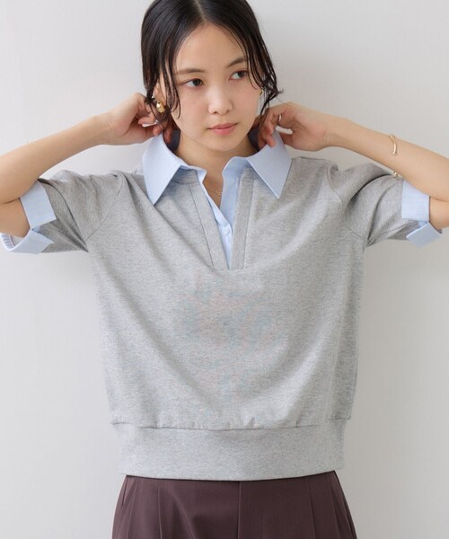 VIS(ビス)の「ICE BEAUTY ドッキング衿ハーフスリーブプルオーバー/UVケア・接触冷感・汗染み防止(Tシャツ/カットソー・レディース・チャコール/ライトグレー/オフホワイト・F)」の16枚目の写真